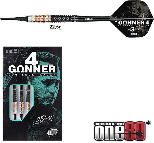 ONE80 Gunner 4 Black/Rosegold 90% - 22,5g Soft